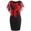 Women Summer Rose Printing Overlay Capelet Slim Sleeveless Dress
