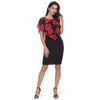 Women Summer Rose Printing Overlay Capelet Slim Sleeveless Dress