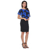Women Summer Rose Printing Overlay Capelet Slim Sleeveless Dress