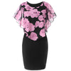 Women Summer Rose Printing Overlay Capelet Slim Sleeveless Dress
