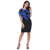 Women Summer Rose Printing Overlay Capelet Slim Sleeveless Dress