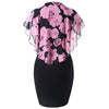 Women Summer Rose Printing Overlay Capelet Slim Sleeveless Dress
