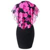Women Summer Rose Printing Overlay Capelet Slim Sleeveless Dress