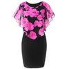 Women Summer Rose Printing Overlay Capelet Slim Sleeveless Dress