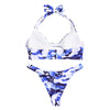 Halter Neck Padded Backless Camouflage Print Cut Out Low Waist Women Bikini Set