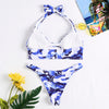 Halter Neck Padded Backless Camouflage Print Cut Out Low Waist Women Bikini Set