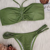 Lady Halter Neck Backless Padded Braided Drawstring Beach Bikini Set