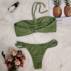 Lady Halter Neck Backless Padded Braided Drawstring Beach Bikini Set