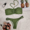 Lady Halter Neck Backless Padded Braided Drawstring Beach Bikini Set