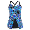 Leaf Print Overlap Swim Top