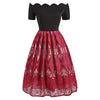 Scalloped Lace Insert Short Sleeve Vintage Dress