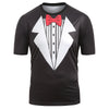 Men Faux Collar Bowknot Print Short Sleeves Casual T-shirt