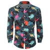 Button Up Leaves Dinosaur Animals Print Long Sleeves Shirt