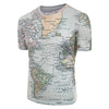 Short Sleeves World Map Print Round Neck Shirt