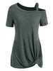 Short Sleeve Skew Neck Knotted Tee