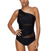 Mesh Panel One Shoulder Padded Swimsuit