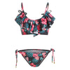 Tropical Print Ruffled String Bikini Set