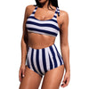 Striped High Waist Ruched Bikini Set