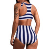 Striped High Waist Ruched Bikini Set