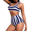 Striped High Waist Ruched Bikini Set