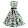 Belted Floral Leaf Flare Vintage Dress