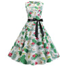 Belted Floral Leaf Flare Vintage Dress