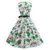 Belted Floral Leaf Flare Vintage Dress