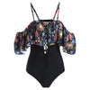 Flower Lace Up Open Shoulder Swimsuit