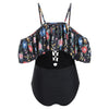 Flower Lace Up Open Shoulder Swimsuit