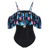 Flower Lace Up Cold Shoulder Swimsuit