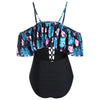 Flower Lace Up Cold Shoulder Swimsuit
