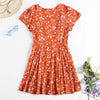 V Neck Cap Sleeve Floral Print A-line Cotton Tied Strap Women Wrap Dress