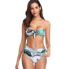 Strapless Front Knot Palm Print Bikini Set