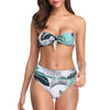 Strapless Front Knot Palm Print Bikini Set