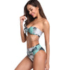 Strapless Front Knot Palm Print Bikini Set