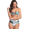 Strapless Front Knot Palm Print Bikini Set