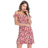 Spaghetti Strap Cold Shoulder Dress Floral Chiffon Ruffled Women Beach Skirt