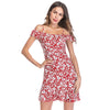 Spaghetti Strap Cold Shoulder Dress Floral Chiffon Ruffled Women Beach Skirt