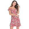 Spaghetti Strap Cold Shoulder Dress Floral Chiffon Ruffled Women Beach Skirt