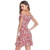 Spaghetti Strap Cold Shoulder Dress Floral Chiffon Ruffled Women Beach Skirt