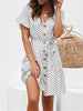 V Neck Polka Dot Button Dress