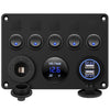 5 Gang Switch Panel 12V/24V with Digital Voltmeter Blue LED Equipped with Cigarette Lighter Socket and 4.2A Dual USB Port for RV Car Boat