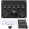 5 Gang Switch Panel 12V/24V with Digital Voltmeter Blue LED Equipped with Cigarette Lighter Socket and 4.2A Dual USB Port for RV Car Boat