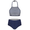 Halter Striped High Rise Bikini Set