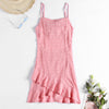 Spaghetti Strap Backless Cut Out Bowknot Ruffle Asymmetric Solid Color Women Slip Dress