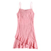 Spaghetti Strap Backless Cut Out Bowknot Ruffle Asymmetric Solid Color Women Slip Dress