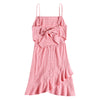 Spaghetti Strap Backless Cut Out Bowknot Ruffle Asymmetric Solid Color Women Slip Dress