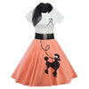 High Waist Dress Set Dog Animal Print Color Blocking Big Hem Belt Sheer Scarf