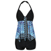 Halter Neck Printed Backless Tankini Set