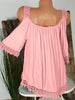 Plus Size Open Shoulder Lace Trim Blouse